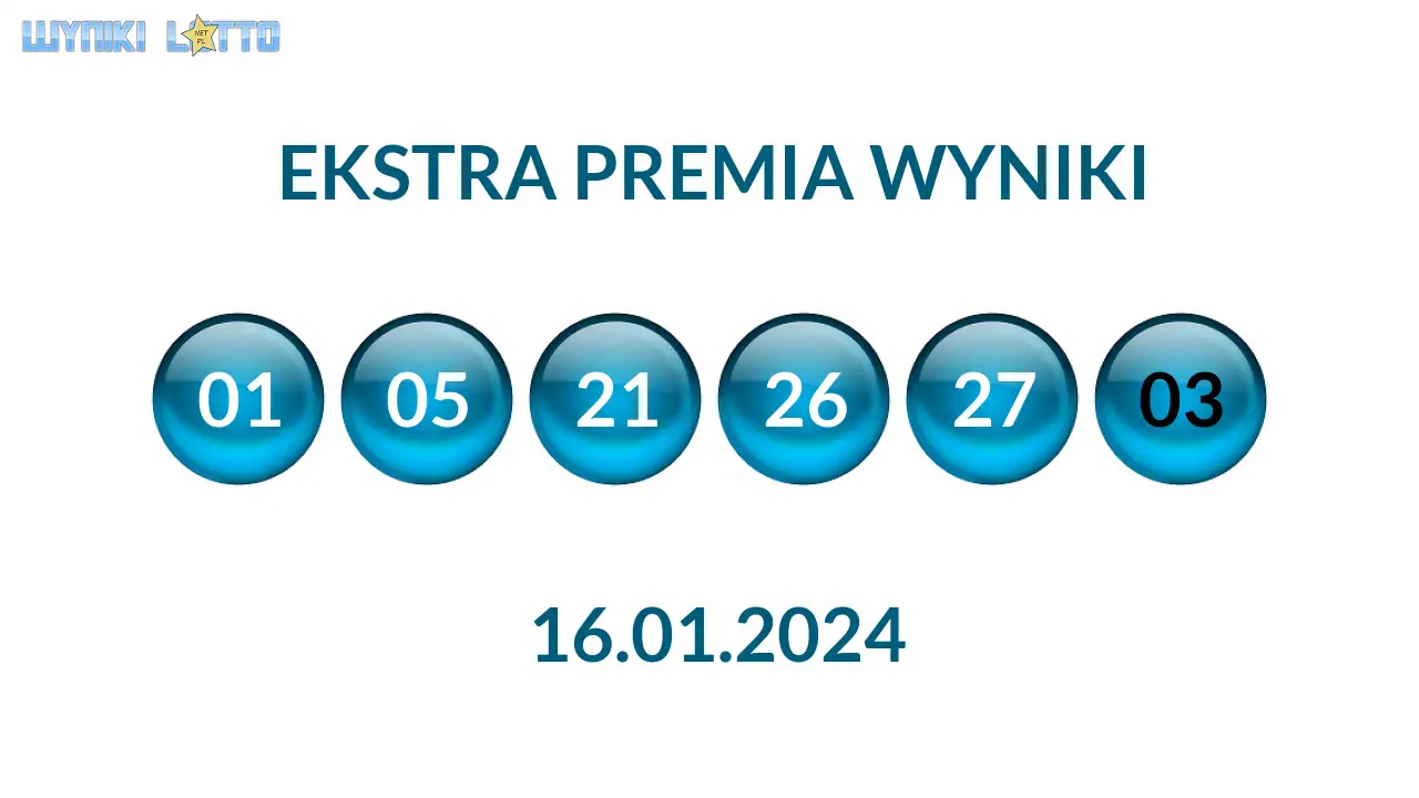 Kulki Ekstra Premii z wylosowanymi liczbami dnia 16.01.2024