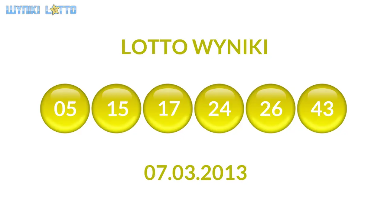 Kulki Lotto z wylosowanymi liczbami dnia 07.03.2013