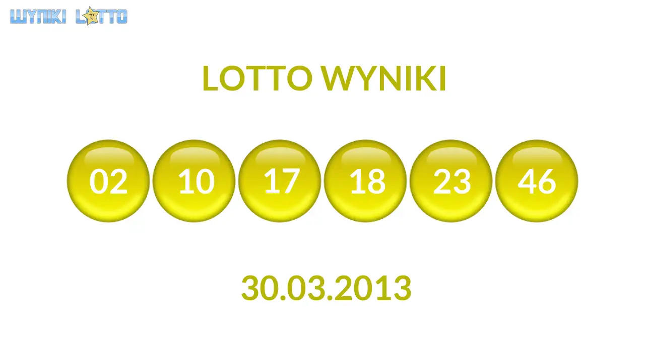 Kulki Lotto z wylosowanymi liczbami dnia 30.03.2013
