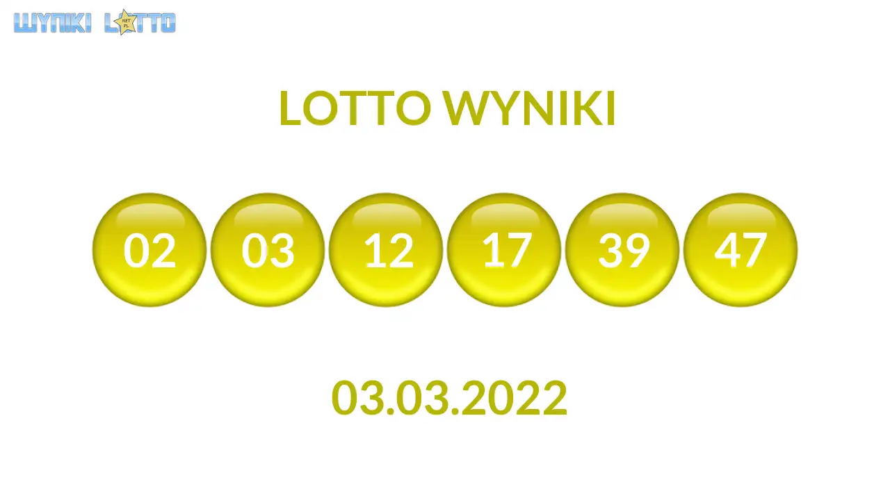 Kulki Lotto z wylosowanymi liczbami dnia 03.03.2022