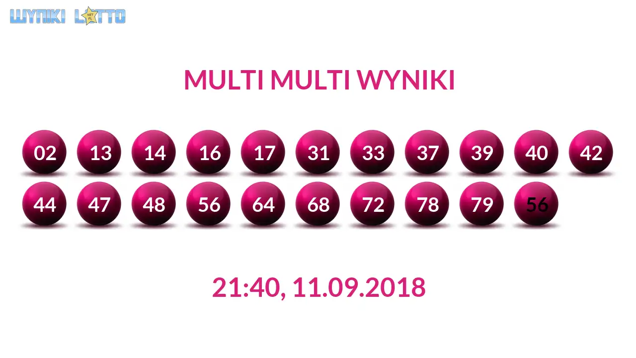Kulki Multi Multi z wylosowanymi liczbami dnia 11.09.2018 o godz. 21:40