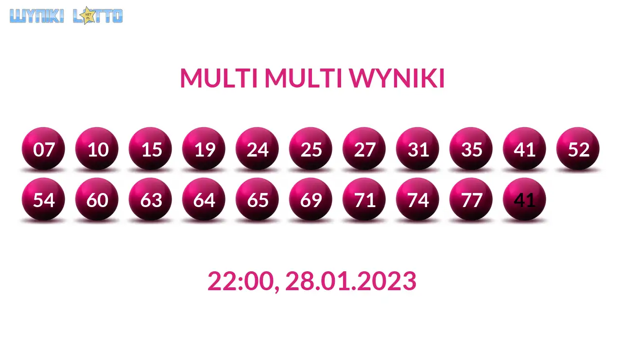 Kulki Multi Multi z wylosowanymi liczbami dnia 28.01.2023 o godz. 22:00