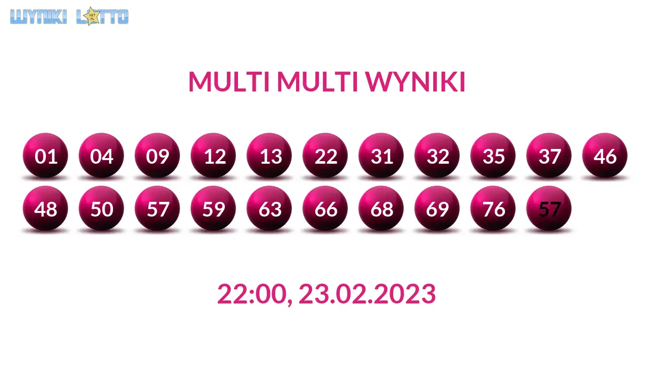Kulki Multi Multi z wylosowanymi liczbami dnia 23.02.2023 o godz. 22:00