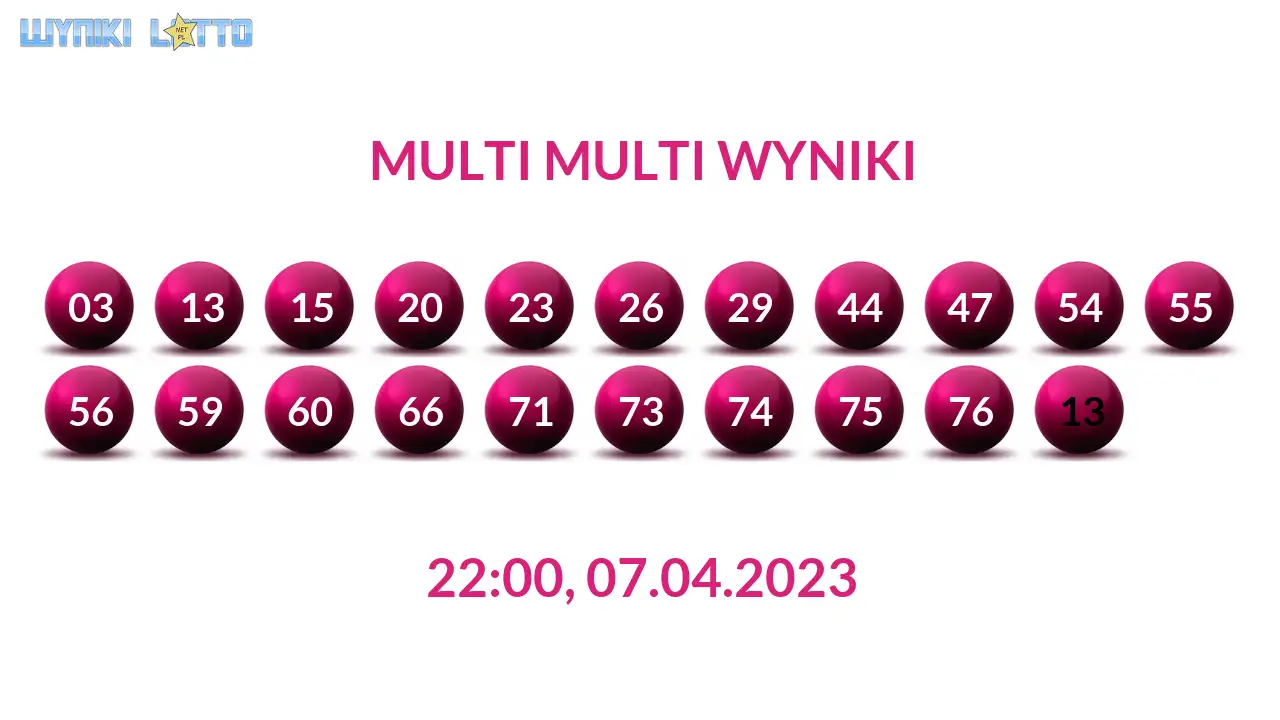 Kulki Multi Multi z wylosowanymi liczbami dnia 07.04.2023 o godz. 22:00