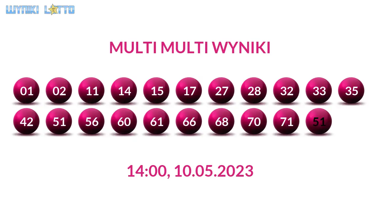 Kulki Multi Multi z wylosowanymi liczbami dnia 10.05.2023 o godz. 14:00