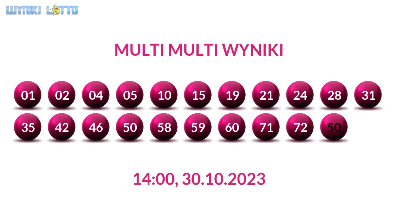 Kulki Multi Multi z wylosowanymi liczbami dnia 30.10.2023 o godz. 14:00