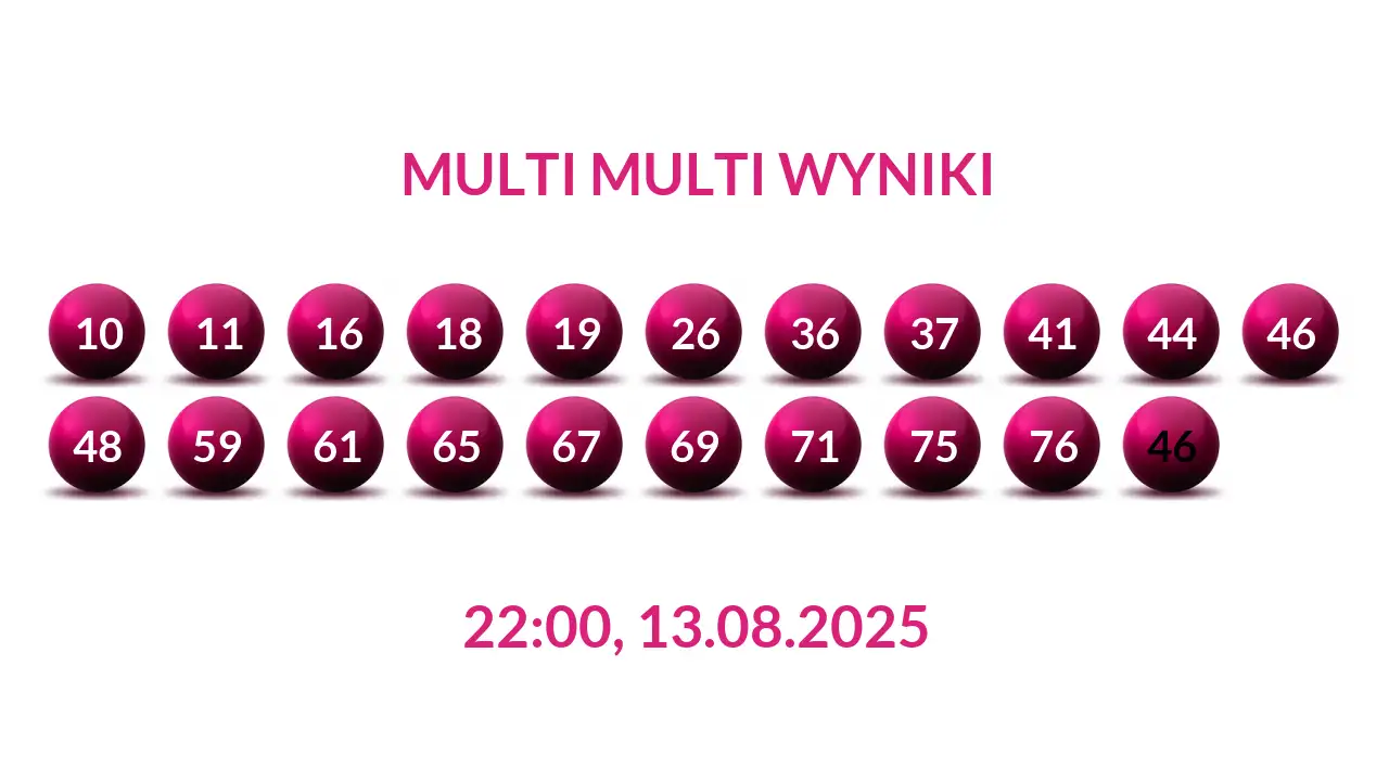 Kulki Multi Multi z wylosowanymi liczbami dnia 13.08.2025 o godz. 22:00