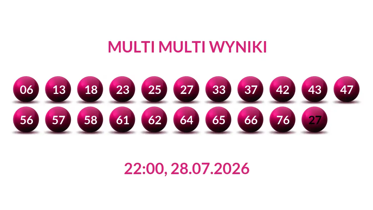 Kulki Multi Multi z wylosowanymi liczbami dnia 28.07.2026 o godz. 22:00